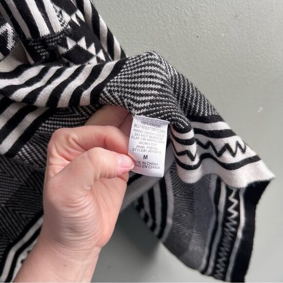 Moon Black White Aztec Print Cardigan Sleeveless Waterfall Stretch Casual - Med - Picture 4 of 6